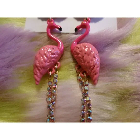 Betsey Johnson Flamingo & Watermelon Rhinestone Drop Earrings - Picture 3 of 5